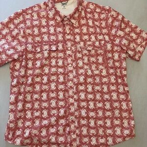 Izod Coral and White Patterned Casual Shirt